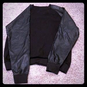 Leather arm pullover sweater